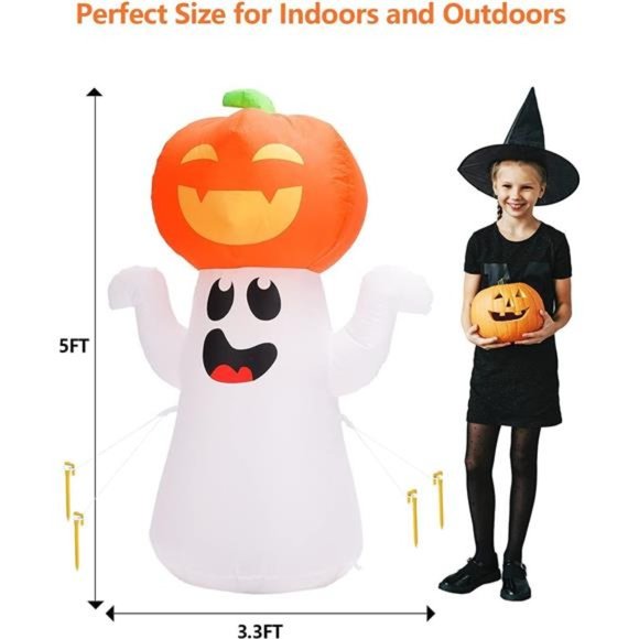 Walmart Halloween deal: GVDV 5Ft Inflatable Pumpkin Ghost  5Ft Halloween Inflatable Pumpkin Ghost Built-in 360° Rotating Magic Led Lights